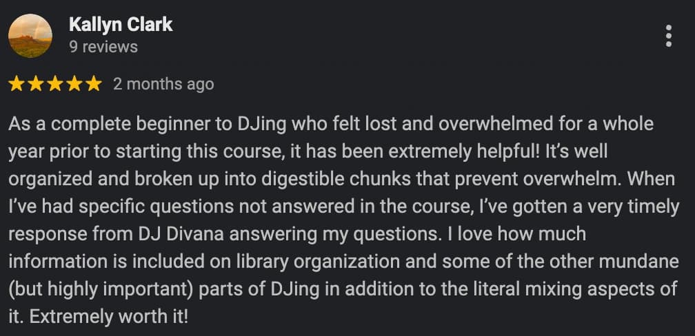 Google review from an Ecstatic Dance DJ student