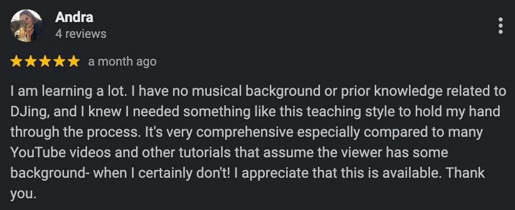 Google review from an Ecstatic Dance DJ student